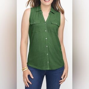 NWT Mesh + Lace button down/collar‎ top. Green.